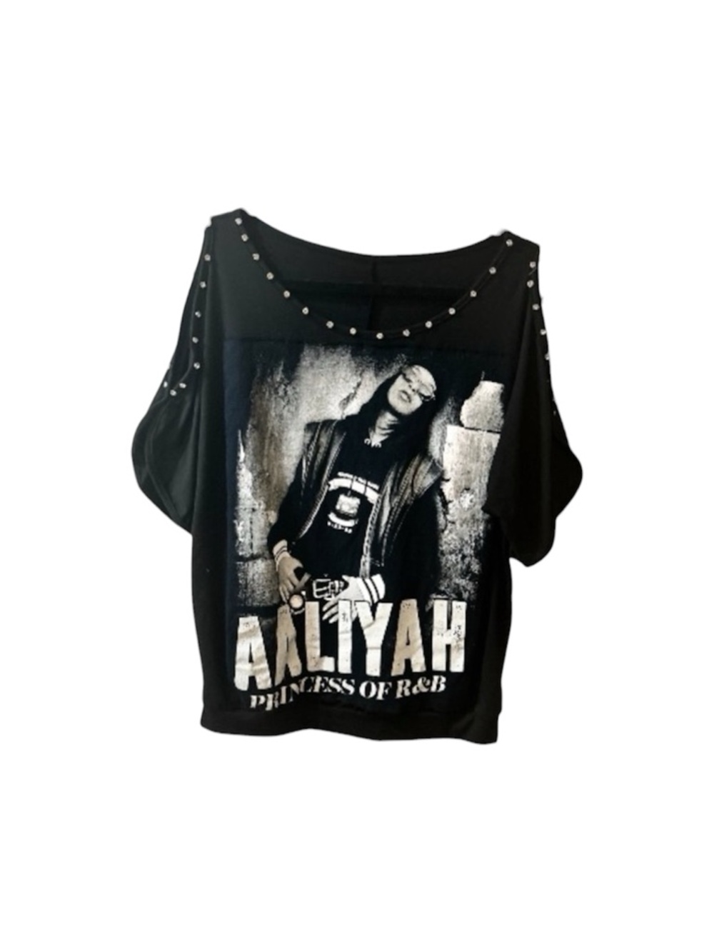 Aaliyah Graphic Cold-Shoulder Tank Top - Black